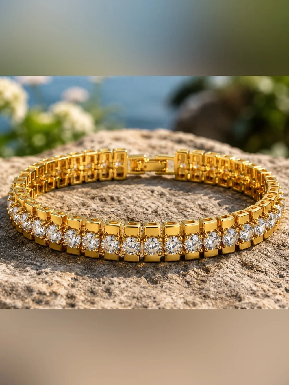 14 K gold plated Cubic Zirconia Chunky bracelet for women